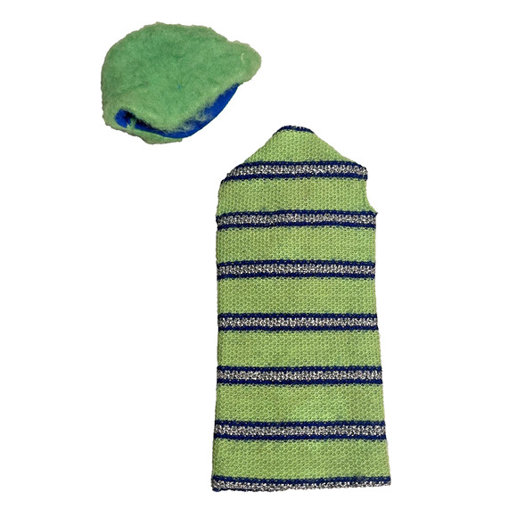 Vintage Barbie Now Knit #1452 Lime Green Knit Dress & Hat Mod 1970 Fashion - Picture 1 of 12